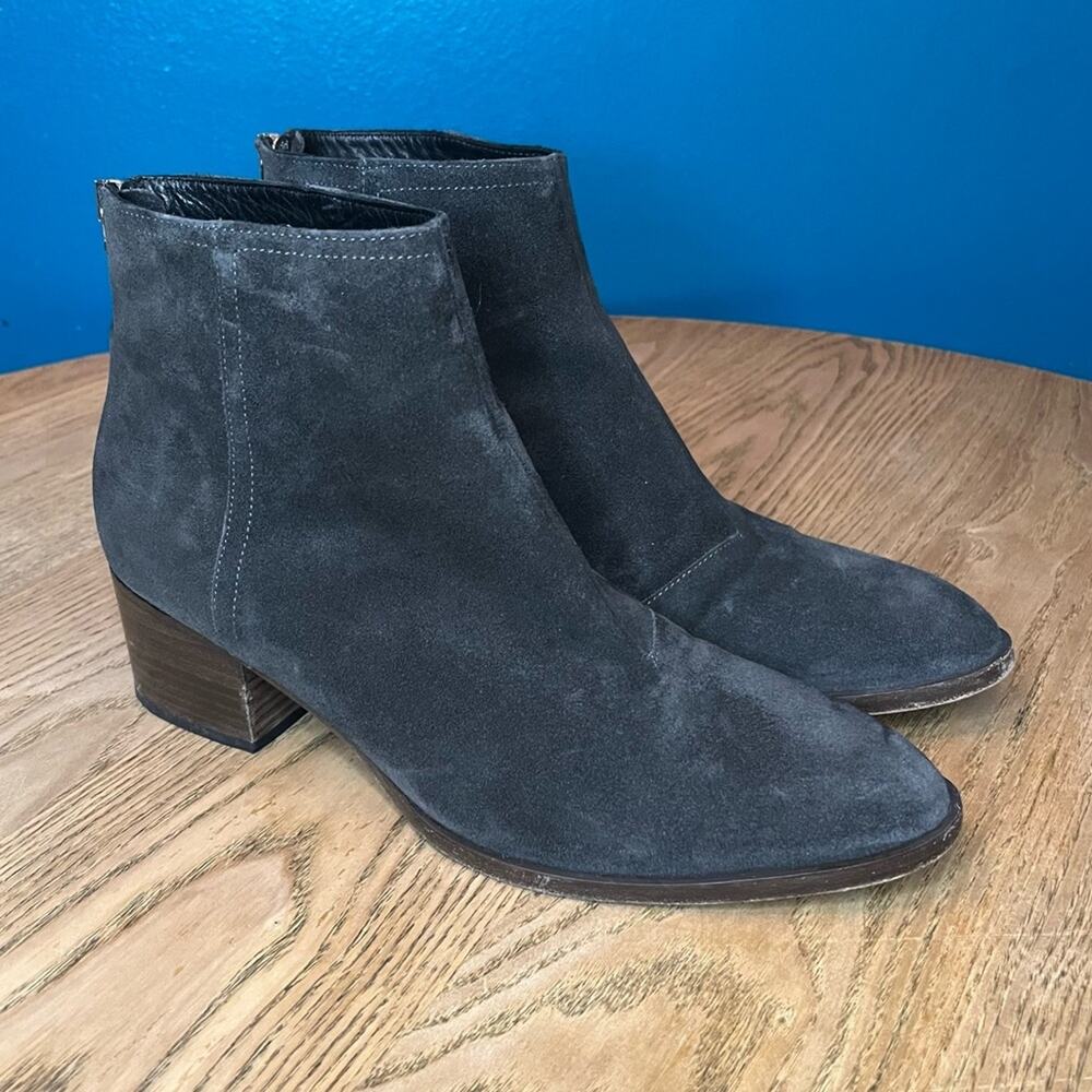 rag & bone Wesley Gray Suede Ankle Boot Almond Toe Block Heel Women's Size 9.5
